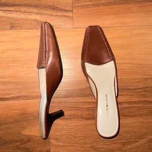 Bandolino brown leather kitten heel mules. Size 8.5